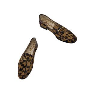 SAM EDELMAN Womens Lior Leather Loafers 7.5 Calf Hair Leopard Horse Bit Academia